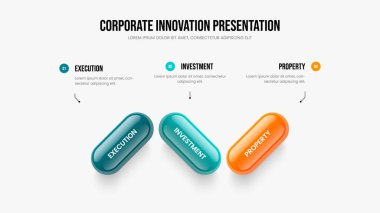Finansal Fırlatma Üç Adım Bilgi Kaydırma Tasarımı. Kurumsal Performans Slayt Gösterisi Düzeni Vektör İllüstrasyonu. Pazar Genel Görünümü 3 Element Diyagramı Sunum Şablonu.