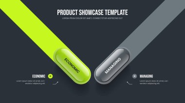 Ürün Raporu İki Adım Bilgi Şablonu. Satış İcat Slaytı Tasarım Vektörü İllüstrasyonu. Yaratıcı Gösteri 2 Seçenek Diyagramı Slayt Gösterisi Düzeni.