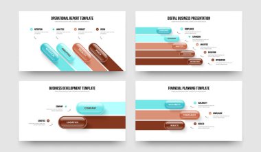 Yatırımcı Büyümesi 4523 Seçenek Slayt Tasarımı Koleksiyonu. Yaratıcı Plan 4-5-2-3 Element Bilgi Sunum Düzeni Vektör Çizimi.