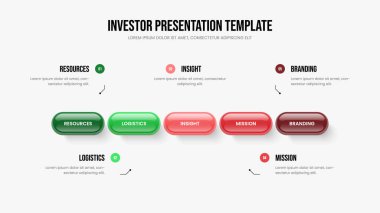 Ürün Planı 5 Seçenek Diyagram Şablonu. Hizmet Gözden Geçirme Beş Element Bilgi Kaydırma Düzeni. Modern Fırlatma Slayt Gösterisi Tasarım Vektörü İllüstrasyonu.