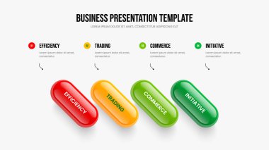Ürün Büyümesi 4 Element Bilgi Kaydırma Şablonu. Modern Rapor Sunumu Tasarım Vektörü Illustration. Piyasa Profili Dört Adım Diyagramı Düzenlemesi.