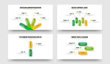 Tanıtım 4-5-2-3 Element Infographic Slayt Gösterisi Şablon Vektör Resimleri Paketi. Satış Genel Görünümü 4523 Adım Diyagramı Çerçeve Tasarımı Ayarları.