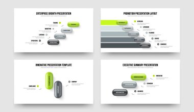 Şirket Genel Görünümü 4523 Basamak Diyagram Çerçeve Tasarım Koleksiyonu. Ürün Portföyü 4-5-2-3 Element Bilgi Kaydırma Şablonu Vektör Çizim Paketi.