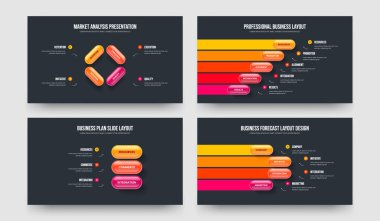 Görsel Portföy Dört Beş Üç Dört Element Bilgi Kaydırma Düzeni Vektör İllüstrasyon Koleksiyonu. Servis Önerisi 4534 Adım Diyagram Slayt Şablonu Paketi.
