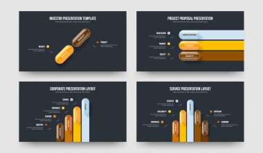 Hizmet Gözden Geçirme 2345 Adım Bilgilendirme Çerçeve Tasarımı Koleksiyonu. Şirket Hava Durumu 2-3-4-5 Seçenek Slayt Gösterisi Şablon Vektör Resimleri Paketi.