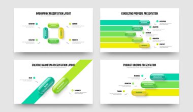 Reklam İçgörüsü 4-5-2-3-Basamaklı Tanıtım Düzeni Vektör İllüzyon Kümesi. Dijital Büyüme 4523 Element Diyagramı Şablon Paketi.