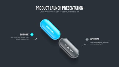Şirket Fırlatma Çerçeve Düzeni Vektör İllüstrasyonu. Yaratıcı Portföy İki Seçenek Slayt Gösterisi Tasarımı. Kurumsal Çözüm 2 Element Diyagramı Kaydırma Şablonu.