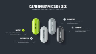 Modern Plan Dört Element Diyagram Kaydırma Düzeni. Servis Çözümü Çerçeve Tasarım Vektörü İllüstrasyonu. Görsel Rapor 4 Adım Bilgisel Slayt Gösterimi Şablonu.