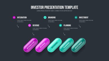 İş Performansı Beş Adım Diyagram Sunum Tasarımı. Pazar Genel Bakış Kaydırma Düzeni Vektör İllüstrasyonu. Profesyonel Plan 5 Seçenek Bilgisel Çerçeve Şablonu.