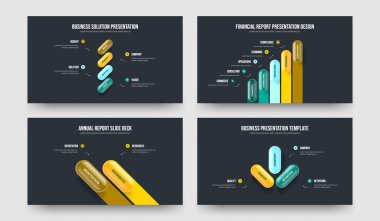 Servis Çözümü 4-5-2-3 Adım Diyagram Slayt Şablonu Vektör Çizimi. Görsel Planlama 4523 Element Bilgi Kaydırma Düzeni Paketi.