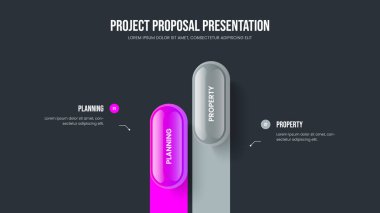 Şirket Çözümü İki Adım Diyagram Tasarımı. Marketing Showcase 2 Seçenek Bilgi Sunum Şablonu. Servis Yeniliği Slayt Düzeni Vektör İllüstrasyonu.