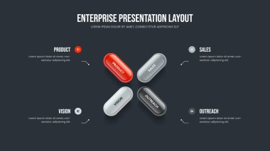 Şirket Hava Durumu Dört Adım Bilgi Sunumu Tasarımı. Proje Portföy 4 Element Diyagramı Slayt Gösterisi Düzeni. Danışmanlık Geliştirme Kaydırma Şablonu Vektör İllüstrasyonu.