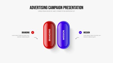 Yaratıcı Strateji İki Adım Diyagram Tasarımı. Şirket Raporu Sunum Şablonu Vektör İllüstrasyonu. Modern Fırlatma 2 Seçenek Bilgisel Slayt Düzeni.