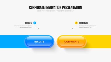 Yaratıcı Genel Bakış 2 Adım Diyagram Şablonu. Enterprise Visualization Two Option Infographic Slide düzeni. Insight Slayt Gösterisi Tasarım Vektörü İllüstrasyonu Projesi.