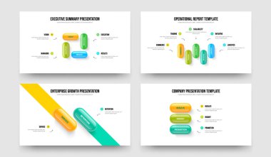 Proje Brifingi 4-5-2-3 Element Diyagram Slayt Şablonu Şablon Görüntüleme Seti. Görsel Öngörü 4523 Adım Bilgisel Çerçeve Düzeni Paketi.