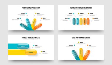 Reklam Geliştirme 4-5-2-3 Seçenek Diyagramı Şablon Vektör Resimleri Paketi. Finansal Analiz 4523 Adım Slayt Gösterisi Düzeni.