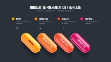 Görsel Gelişim Dört Element Bilgi Kaydırma Şablonu. Şirket Gözden Geçirmesi Çerçeve Tasarım Vektörü İllüstrasyonu. Servis Planlama 4 Adım Diyagram Slayt Gösterimi Düzeni.