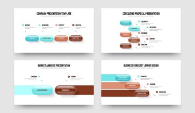Servis Showcase 4523 Element Diyagramı Slayt Tasarımı Koleksiyonu. Modern Giriş Dört Beş İki Üç Seçenek Slayt Gösterisi Düzen Vektörü İllüstrasyonu.