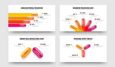 Pazarlama Analizi Dört Beş İki Üç Basamaklı Diyagram Kaydırma Düzeni Vektör Çizim Paketi. Şirket Insight 4523 Seçenek Slayt Gösterisi Şablonu Koleksiyonu.