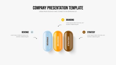 Business Review Three Element Infographic Slide düzeni. Satış Analizi 3 Seçenek Diyagramı Sunum Şablonu. Ürün Kampanyası Çerçeve Tasarım Vektörü İllüstrasyonu.