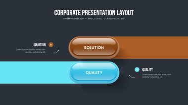 Enterprise Insight Frame Tasarım Vektörü İllüstrasyonu. Görsel Portföy İki Element Bilgi Kaydırma Şablonu. Servis Geliştirme 2 Seçenek Diyagramı Slayt Gösterimi Düzeni.