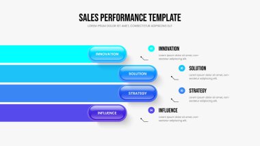Yaratıcı Performans Sunumu Tasarım Vektörü İllüstrasyonu. Yatırımcı Profili 4 Element Slayt Gösterisi Şablonu. Proje Önerisi Dört Adım Diyagram Düzenlemesi.