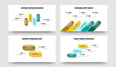 Proje Portföy Dört Beş İki Üç Adım Tanıtım Tasarım Vektör Çizimi. Modern Plan 4523 Element Diyagramı Slayt Düzeni Paketi.