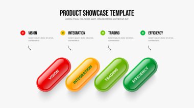 Atılgan 'ın İnovasyonu 4 Basamaklı Infographic Frame Mimarisi. Piyasa Çözümü Dört Seçenek Diyagram Sunum Şablonu. Reklam Planlama Slaytı Tasarım Vektörü İllüstrasyonu.