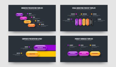 Şirket Çözümü 4-5-2-3 Basamaklı Diyagram Şablon Vektör Çizimi. Yaratıcı Teklif 4523 Element Infographic Slayt Gösterisi Tasarım Koleksiyonu.