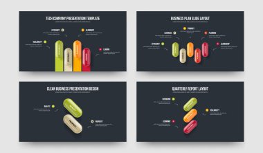 Modern Analiz 4523 Element Diyagramı Şablon Kümesi. Servis Çözümü 4-5-2-3 Seçenek Slayt Gösterisi Slayt Tasarım Vektörü Çizim Paketi.