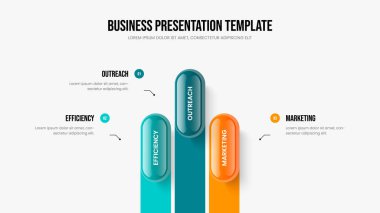 Dijital Görsel Slayt Gösterisi Şablonu Vektör İllüstrasyonu. Piyasa Stratejisi 3 Seçenek Diyagram Tasarımı. Kurumsal Insight Üç Element Bilgisel Sunum Düzeni.