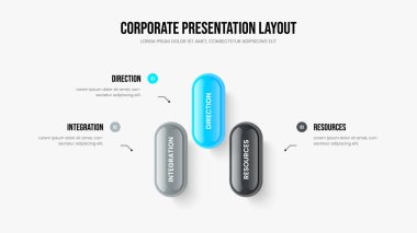 Büyüme Şablonu Vektör İllüstrasyonuna Danışmanlık. Kurumsal Gelişim 3 Element Bilgi Sunumu Tasarımı. Ürün Gözden Geçir Üç Adım Diyagram Slayt Gösterisi Düzeni.
