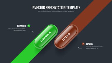 Finansal İcat 2 Element Diyagram Çerçeve Tasarımı. Pazarlama Teklif Kaydırma Şablonu Vektör İllüstrasyonu. Şirket Planı İki Adım Bilgisel Slayt Gösterisi Düzeni.