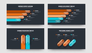 Dijital Giriş 4-5-2-3 Seçenek Enfografik Şablon Vektör Resimleri Paketi. Proje Geliştirme 4523 Element Diyagramı Slayt Gösterisi Düzenleme.