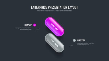 Profesyonel Planlama İki Element Diyagramı Slayt Gösterisi Tasarımı. İşletme Performansı 2 Adım Bilgi Sunum Düzeni. Girişim İcat Çerçeve Şablonu Vektör İllüstrasyonu.