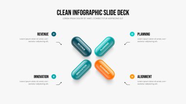 Danışmanlık Planlama Dört Adım Bilgi Slayt Gösterisi Tasarımı. Yatırımcı Gözden Geçirmesi 4 Seçenek Şablonu. Pazar Portföyü Sunum Düzeni Vektör İllüstrasyonu.