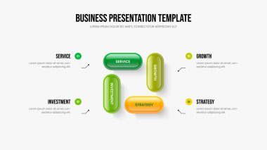 Yaratıcı Rapor 4 element diyagramı kaydırma düzeni. Finansal Hava Tahmini Dört Adım Bilgi Slayt Gösterisi Tasarımı. Profesyonel Geliştirme Sunum Şablonu Vektör İllüstrasyonu.