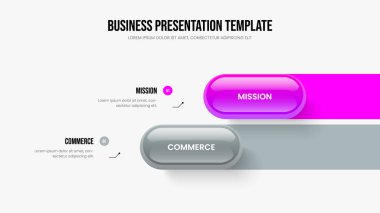 Kurumsal Gelişim İki Element Bilgi Çerçeve Düzeni. Görsel Fırlatma 2 Seçenek Diyagram Slayt Gösterisi Tasarımı. Ürün Gözden Geçirme Şablon Vektörü İllüstrasyonu.