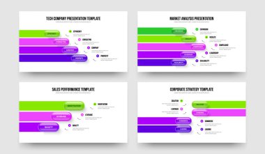 Görsel Rapor Dört Beş Üç Adım Sunum Şablonu Vektör Resimleri Koleksiyonu. Dijital Performans 453 Element Bilgi Çerçeve Düzeni Ayarları.