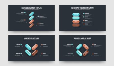 Marketing Showcase 4 Adım Diyagram Çerçeve Düzenleme Koleksiyonu. Proje Büyümesi 4 Element Bilgisel Slayt Gösterisi Şablon Vektör Çizimi.