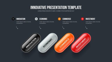 Dördüncü Element Diyagram Slayt Tasarımı Danışmanlığı. Yaratıcı Büyüme 4 Seçeneği Bilgisel Slayt Gösterisi Düzeni. Yatırımcı Stratejisi Sunum Şablonu Vektör İllüstrasyonu.