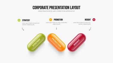 Proje Performans Üç Adım Diyagram Slayt Gösterisi Düzeni. Finansal Öngörü Sunum Şablonu Vektör İllüzyonu. Atılgan 3. Seçenek Bilgisel Slayt Tasarımı Gösterimi.