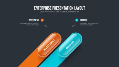 Atılgan 'ın İki Element Diyagram Kaydırma Tasarımı. Yatırımcı Tanıtım Tasarımı Vektör İllüstrasyonu. Şirket Stratejisi 2 Seçenek Bilgi Şablonu.