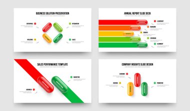 Proje Portföyü 4523 Element Diyagramı Slayt Şablonu Koleksiyonu. Finansal Brifing Dört Beş İki Üç Adım Bilgi Kaydırağı Tasarım Vektörü İllüstrasyonu.