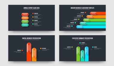 Finansal Kampanya 4523 Seçenek Tanıtım Şablonu Paketi. Satış İçgörüsü 4-5-2-3 Basamaklı Diyagram Çerçeve Düzeni Vektör Çizimi.