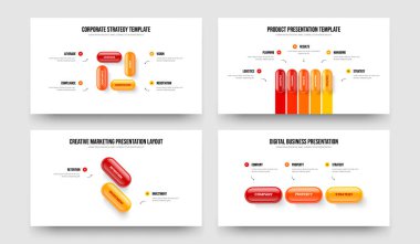 Şirket Teklifi 4-5-2-3 Element Diyagram Çerçeve Tasarım Vektör İllüstrasyonu. Satış Raporu 4523 Seçenek Slayt Düzeni Paketi.