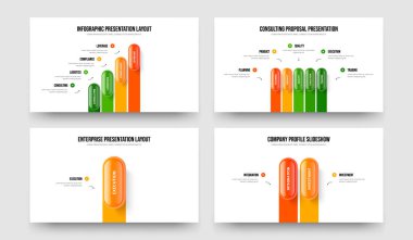 Şirket Gözden Geçirmesi 4-5-1-2 Seçenek Sunum Düzeni Vektör İllüstrasyon Paketi. Pazarlama İçgörüsü 4512 Element Diyagramı Slayt Tasarımı Koleksiyonu.