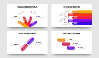 Profesyonel Kampanya 4523 Element Infographic Slayt Gösterisi Düzeni. Dijital İcat 4-5-2-3 Seçenek Diyagramı Sunum Tasarım Vektörü İllüstrasyon Koleksiyonu.