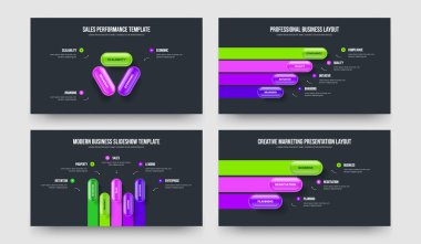 Pazarlama Raporu Üç Dört Beş Adım Bilgi Şablonu Vektör Resimleri Paketi. Ürün Tanıtımı 345 Element Diyagramı Slayt Gösterisi Düzeni.