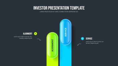 Hizmet Performansı Sunum Düzeni Vektör İllüstrasyonu. Modern Giriş İki Seçenek Slayt Gösterisi Tasarımı. Görsel Plan 2 Adım Bilgi Şablonu.